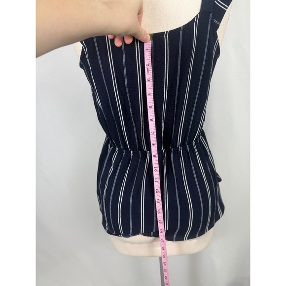 Monteau Large Striped Peplum Top Sleeveless Nautical Ruffle Feminine Old Money - Picture 6 of 7